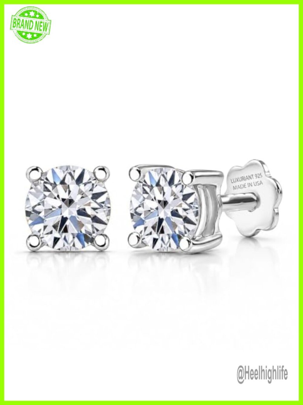 2 Carat Lab Grown Diamond Stud Earrings Flat Back Screw Post 925 Sterling Silver